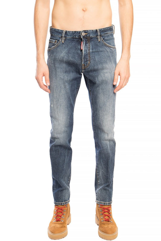 Dsquared² Navy Distressed 'Cool Guy Jean' Denim Pants in Blue with Button Fastening and Front/Back Pockets