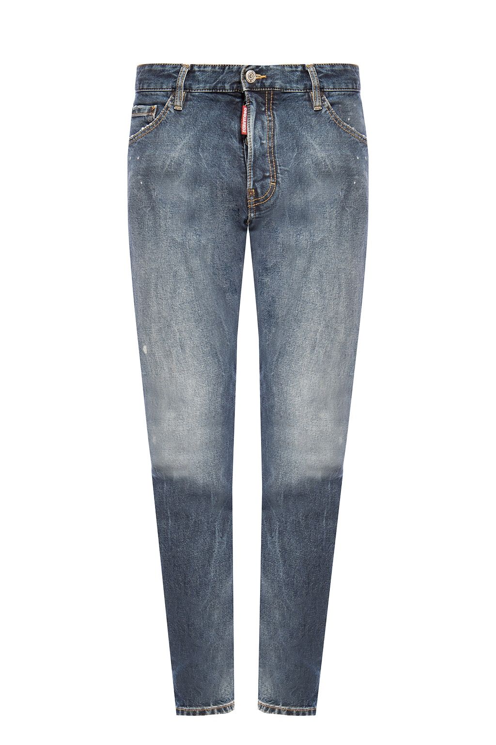 Fashion-Forward Man's Rugged Yet Refined Look with Dsquared² Navy Distressed Denim Pants