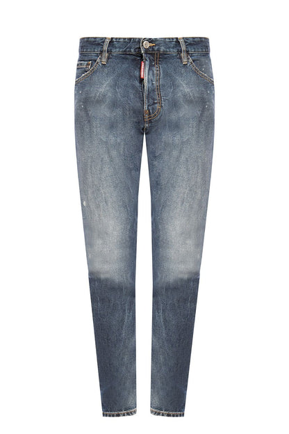 Fashion-Forward Man's Rugged Yet Refined Look with Dsquared² Navy Distressed Denim Pants