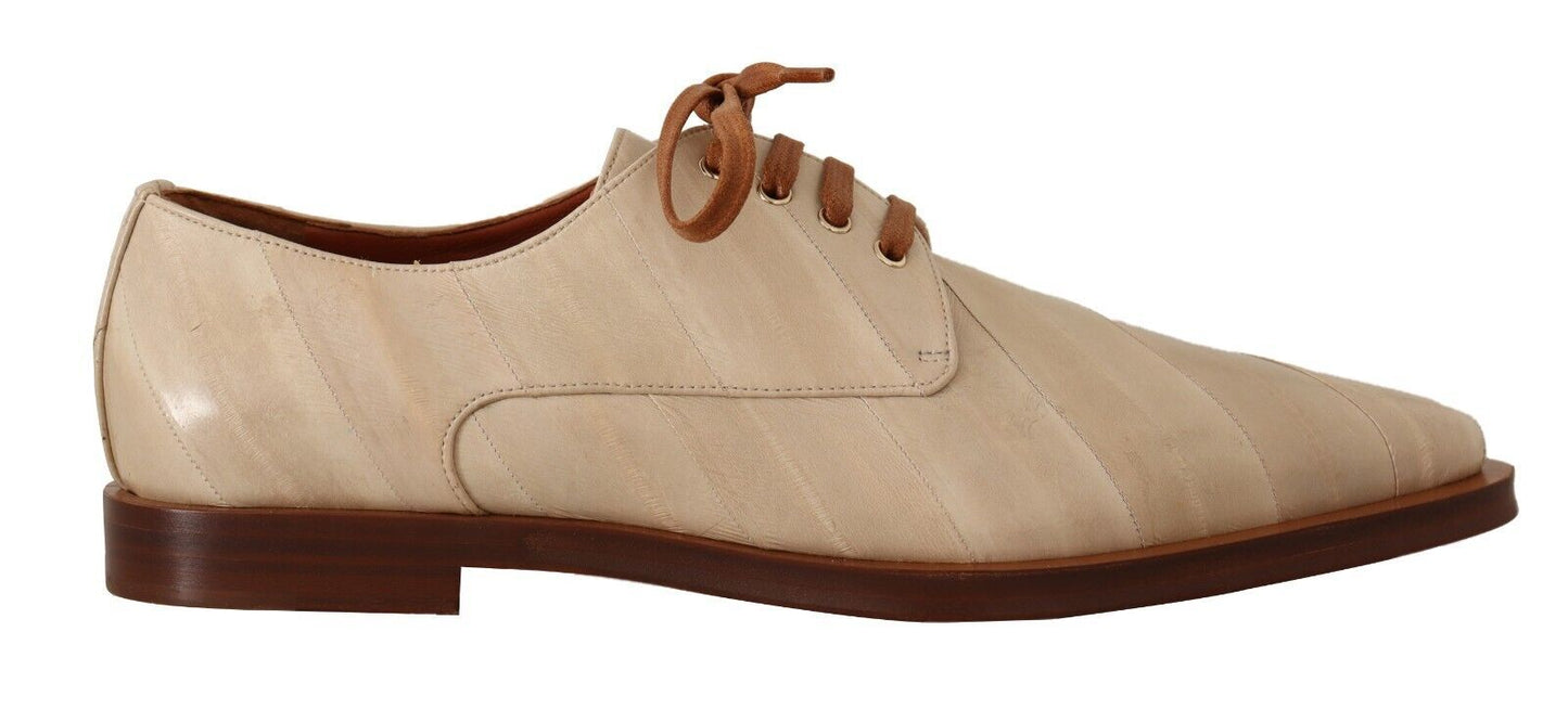 Exquisite beige formal flats crafted from 100% eel leather