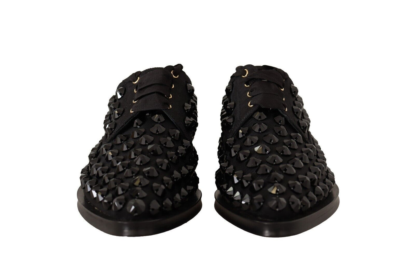 Dolce & Gabbana Elegant Gros Grain Lace-Up Jeweled Flats with intricate lace design and sparkling jewels
