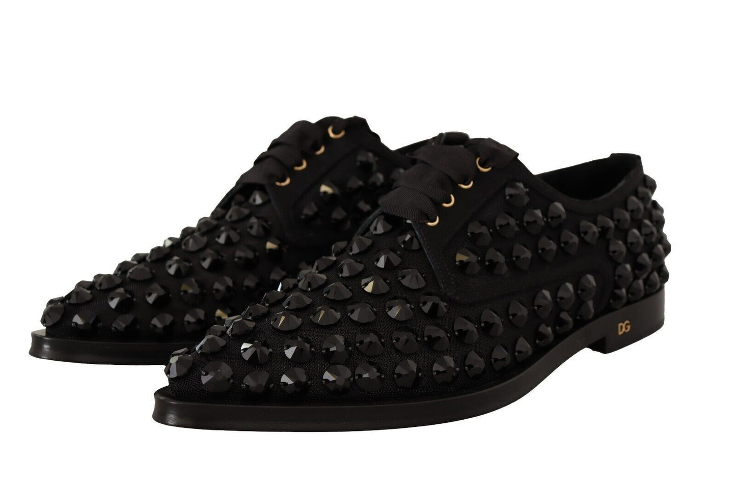 Dolce & Gabbana Elegant Gros Grain Lace-Up Jeweled Flats, black satin
