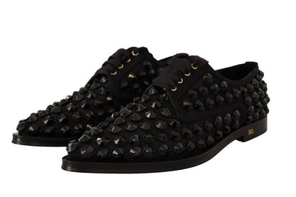 Dolce & Gabbana Elegant Gros Grain Lace-Up Jeweled Flats, black satin