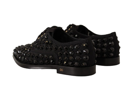 Dolce & Gabbana Elegant Gros Grain Lace-Up Jeweled Flats in black