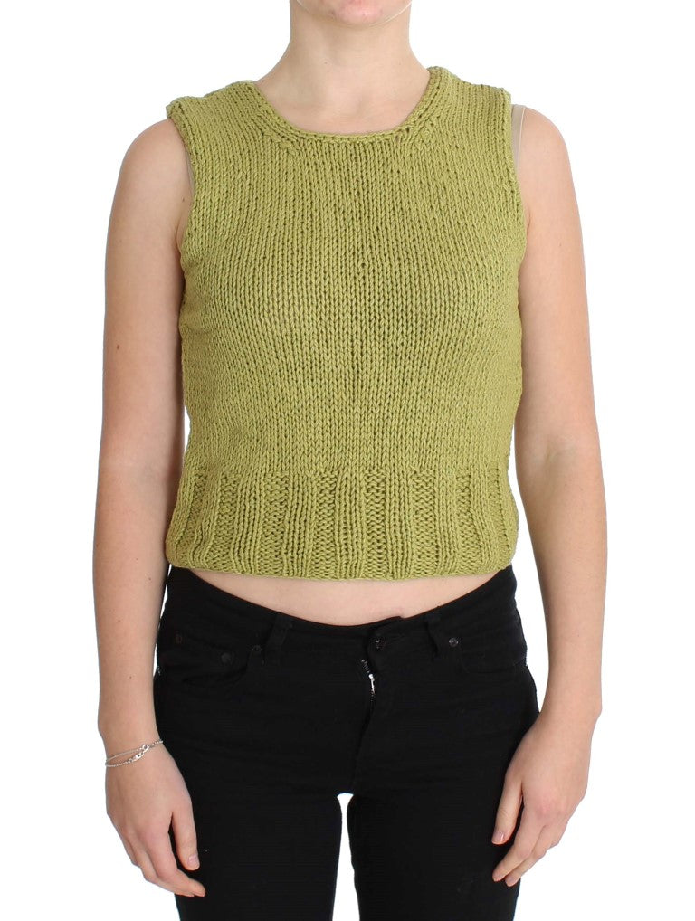 Sleeveless green knitted vest sweater with delicate logo details