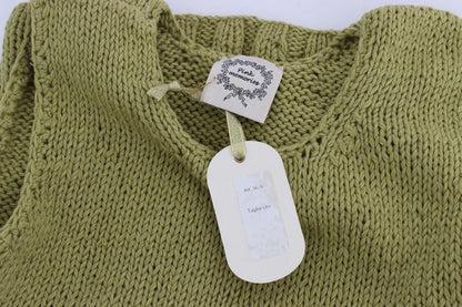 Impeccable design and quality in a green knitted sleeveless vest sweater