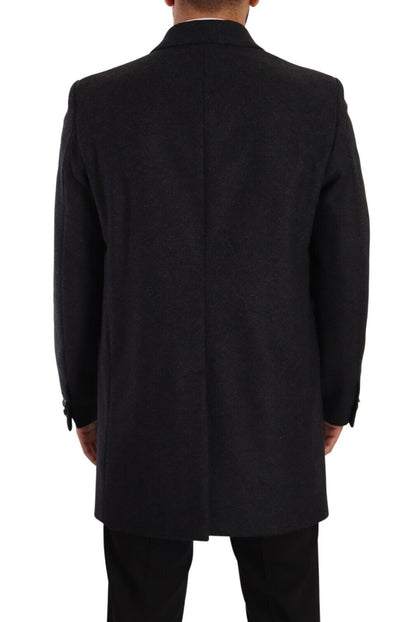 Dolce & Gabbana Elegant Dark Grey Woolen Overcoat - Luxurious winter fashion statement