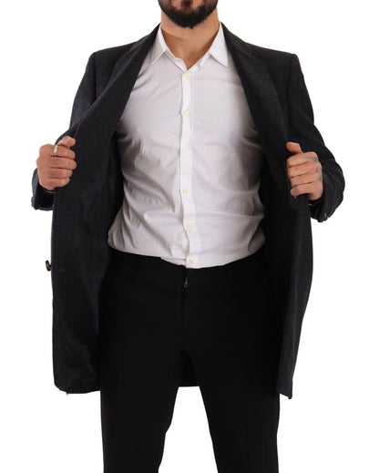 Dolce & Gabbana Elegant Dark Grey Woolen Overcoat, perfect for formal occasions