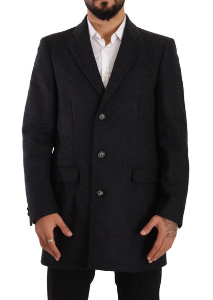 Dolce & Gabbana Elegant Dark Grey Woolen Overcoat with Tailored Fit