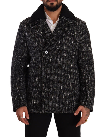 Dolce & Gabbana Chic Double Breasted Wool Blend Overcoat in Black and Gray
