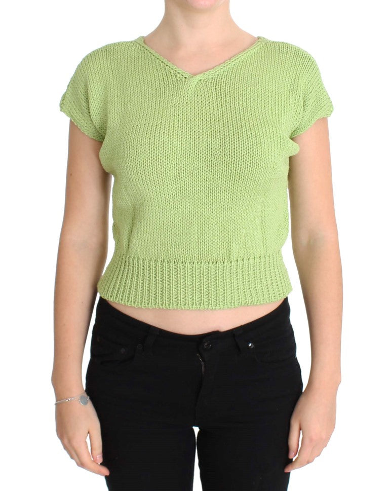 Elegant green knitted sleeveless vest sweater by PINK MEMORIES