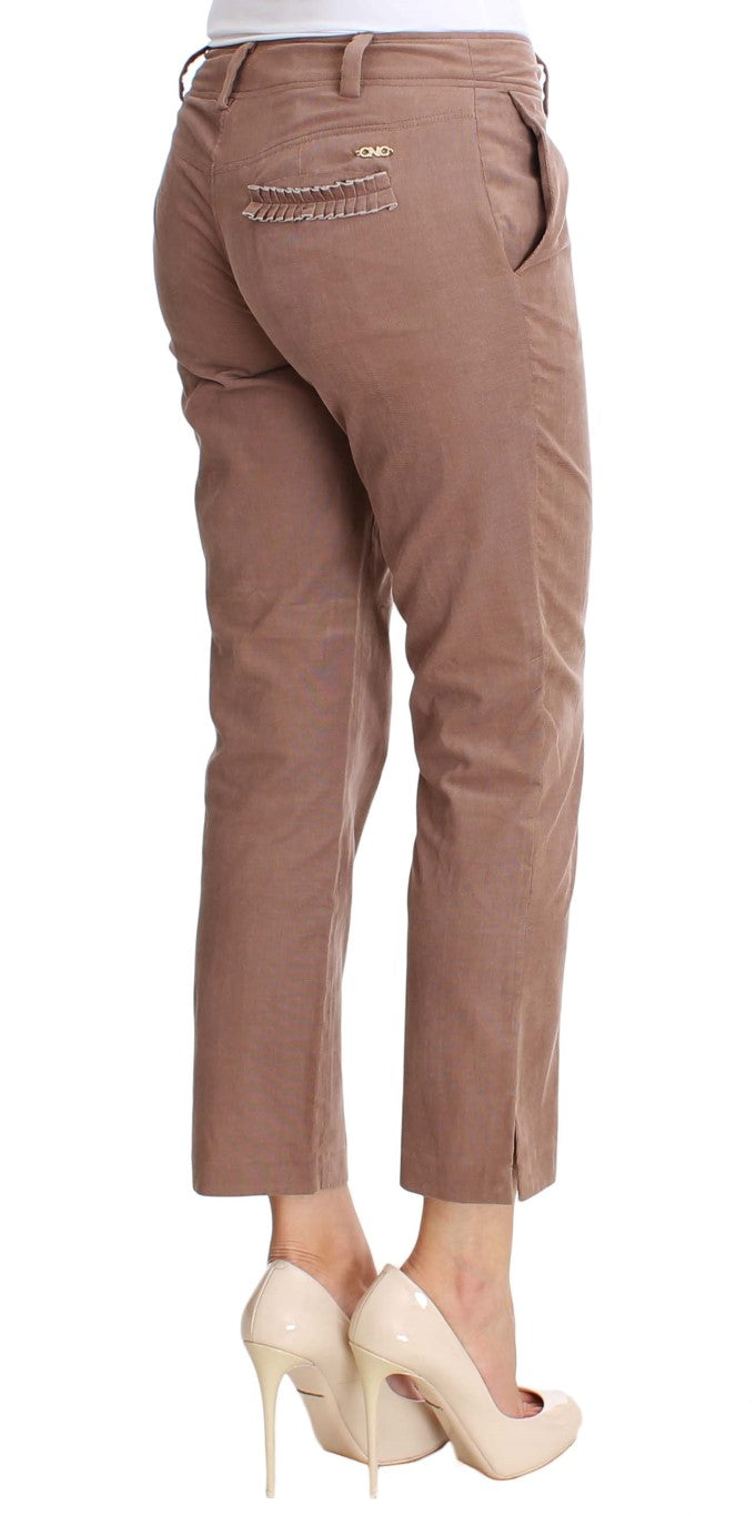 Cropped cut brown corduroy pants perfect for pairing with a variety of tops