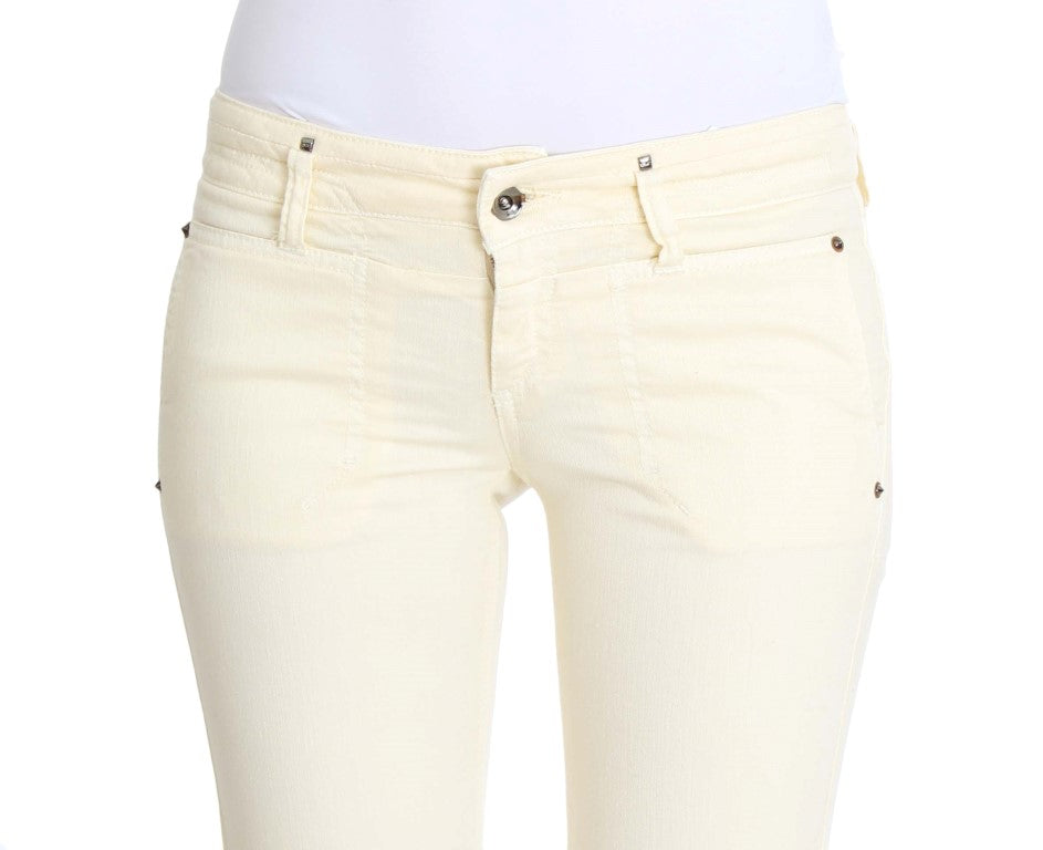 Costume National off-white flared jeans with zipper fly and logo details