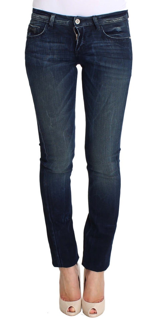 Slim Fit Skinny Blue Jeans with Zipper Fly Feature and Five-Pocket Design
