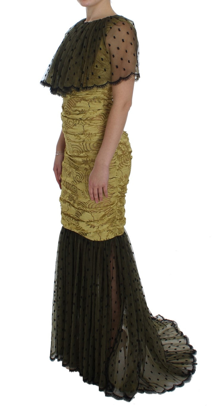 Stunning full length sheath dress from Dolce & Gabbana with yellow and black floral lace pattern