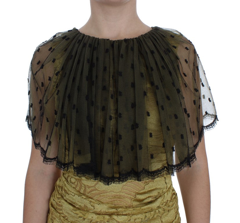 Dolce & Gabbana sheath dress featuring graceful yellow and black floral lace pattern