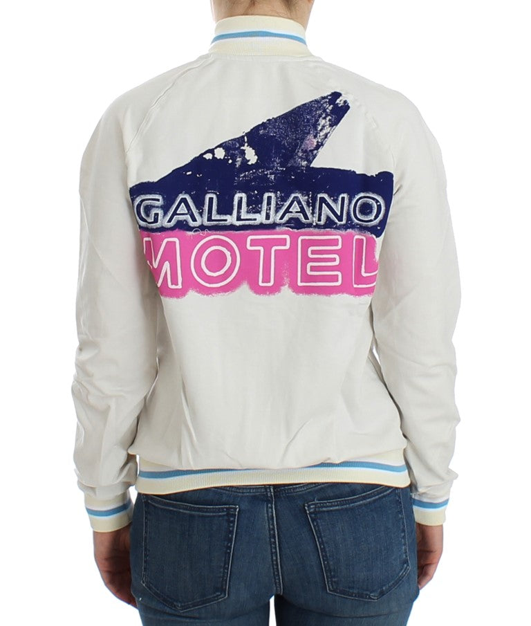 John Galliano Elegant White Zip Cardigan with Ribbed Details and Pockets