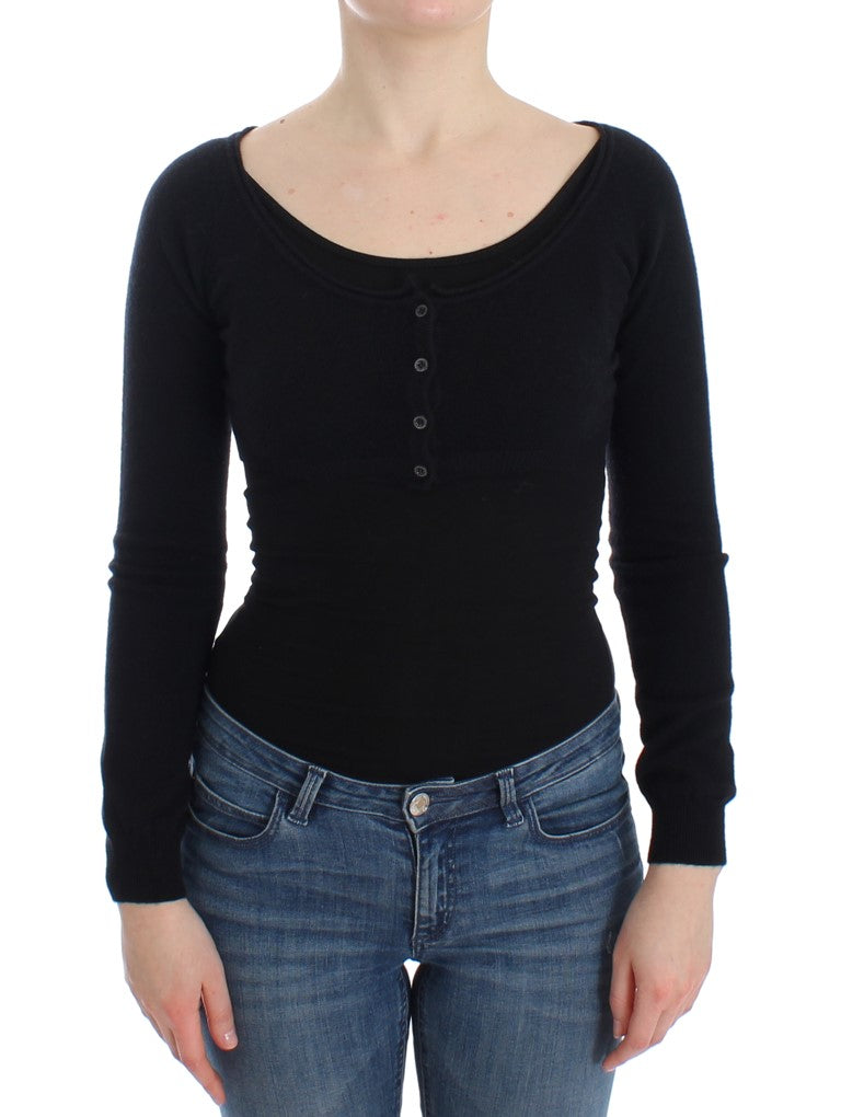 Ermanno Scervino Chic Cropped Black Wool-Cashmere Sweater with button closure