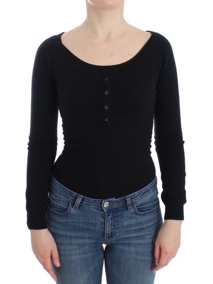 Ermanno Scervino Chic Cropped Black Wool-Cashmere Sweater with button closure