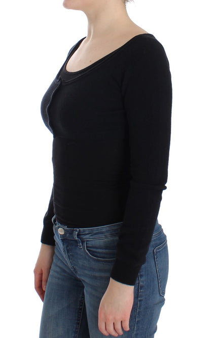 Luxurious black wool and cashmere knit sweater made in Italy