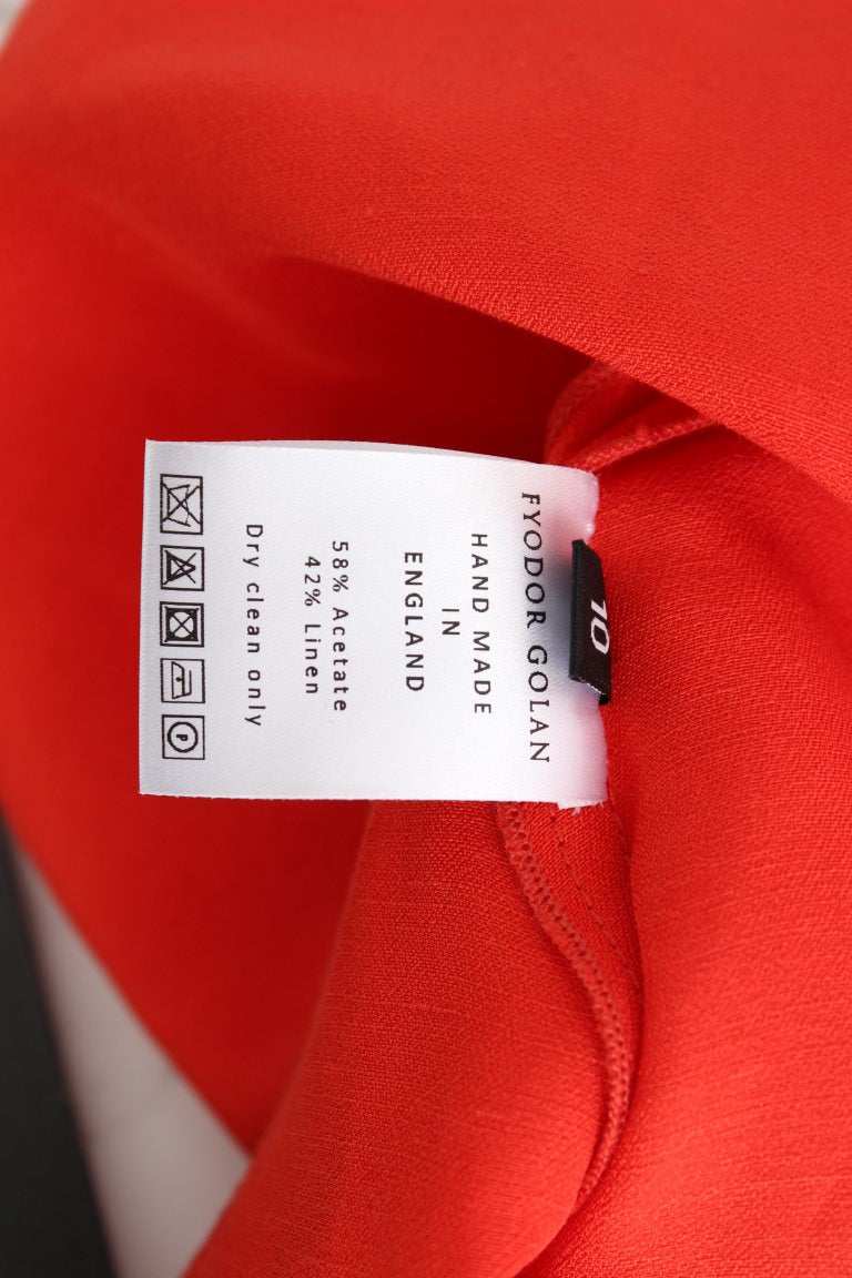 Luxury red dress tailored in Italy with 58% Acetate and 42% Linen