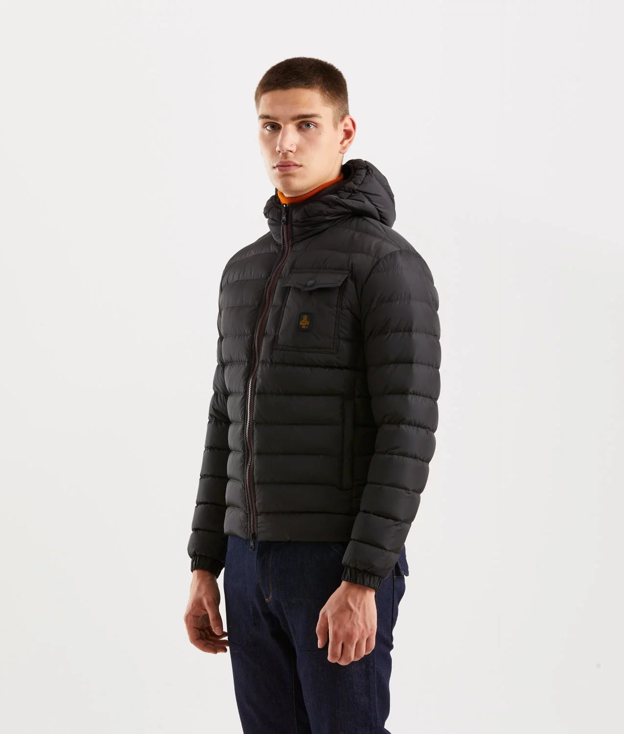 Warm and stylish nylon down jacket for men in black
