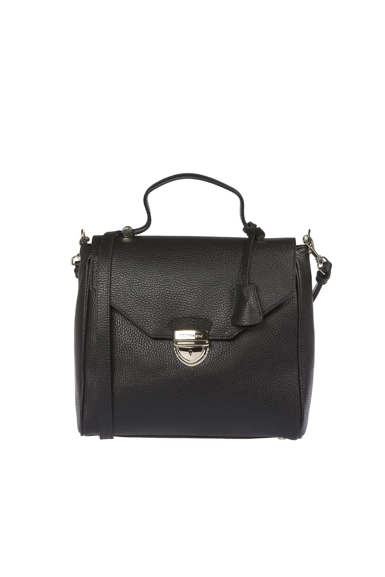 Trussardi brown leather women handbag with metal flap and snap closure