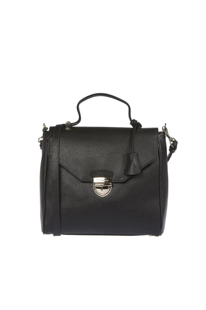 Trussardi brown leather women handbag with metal flap and snap closure