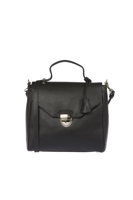 Trussardi brown leather women handbag with metal flap and snap closure