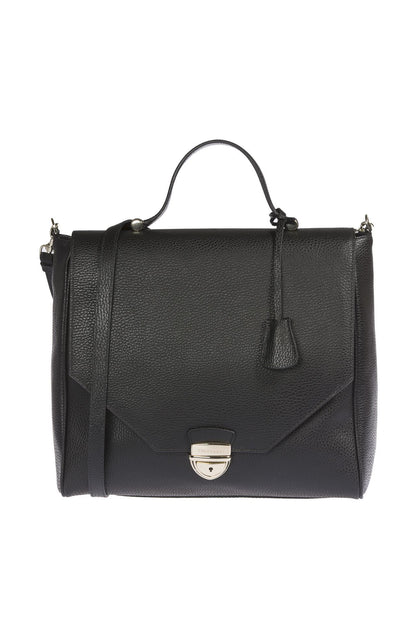 Trussardi Black Leather Women Handbag front view with metal flap closure