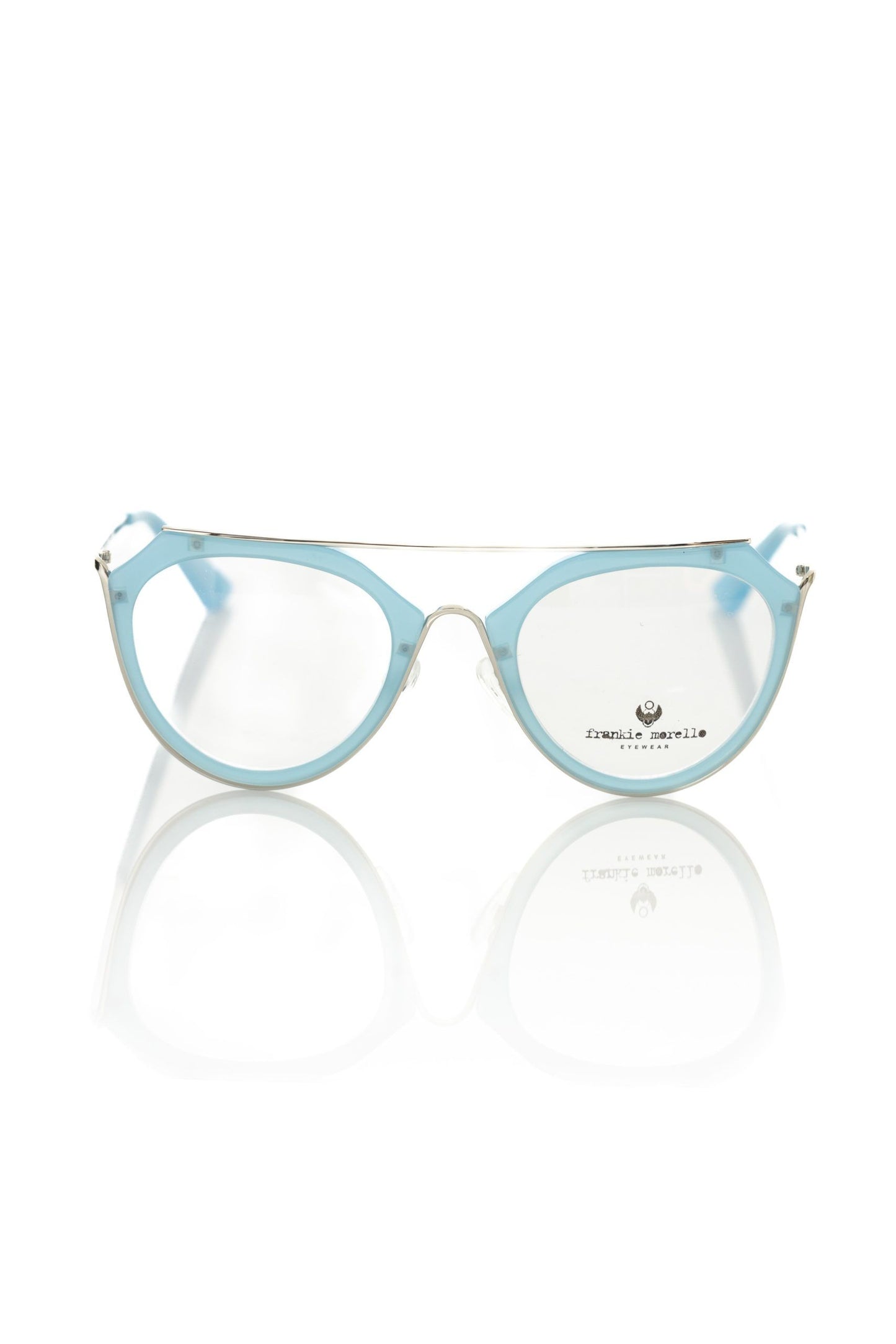 Frankie Morello Light Blue Acetate Women Frame eyeglasses with sleek Tiffany profile and lustrous metal rods