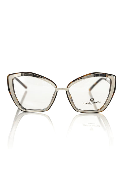 Frankie Morello Multicolor Acetate Women's Frame eyeglasses with brown turtle interior and striking metal exterior profile