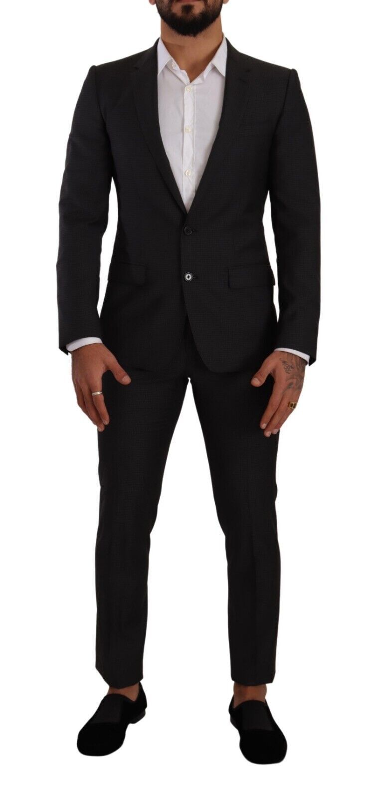 Dolce & Gabbana Elegant Black Wool Martini Suit with two-button blazer closure