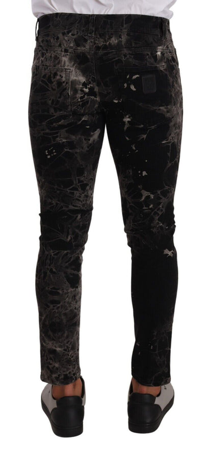 High-end fashion skinny jeans with unique black and gray pattern