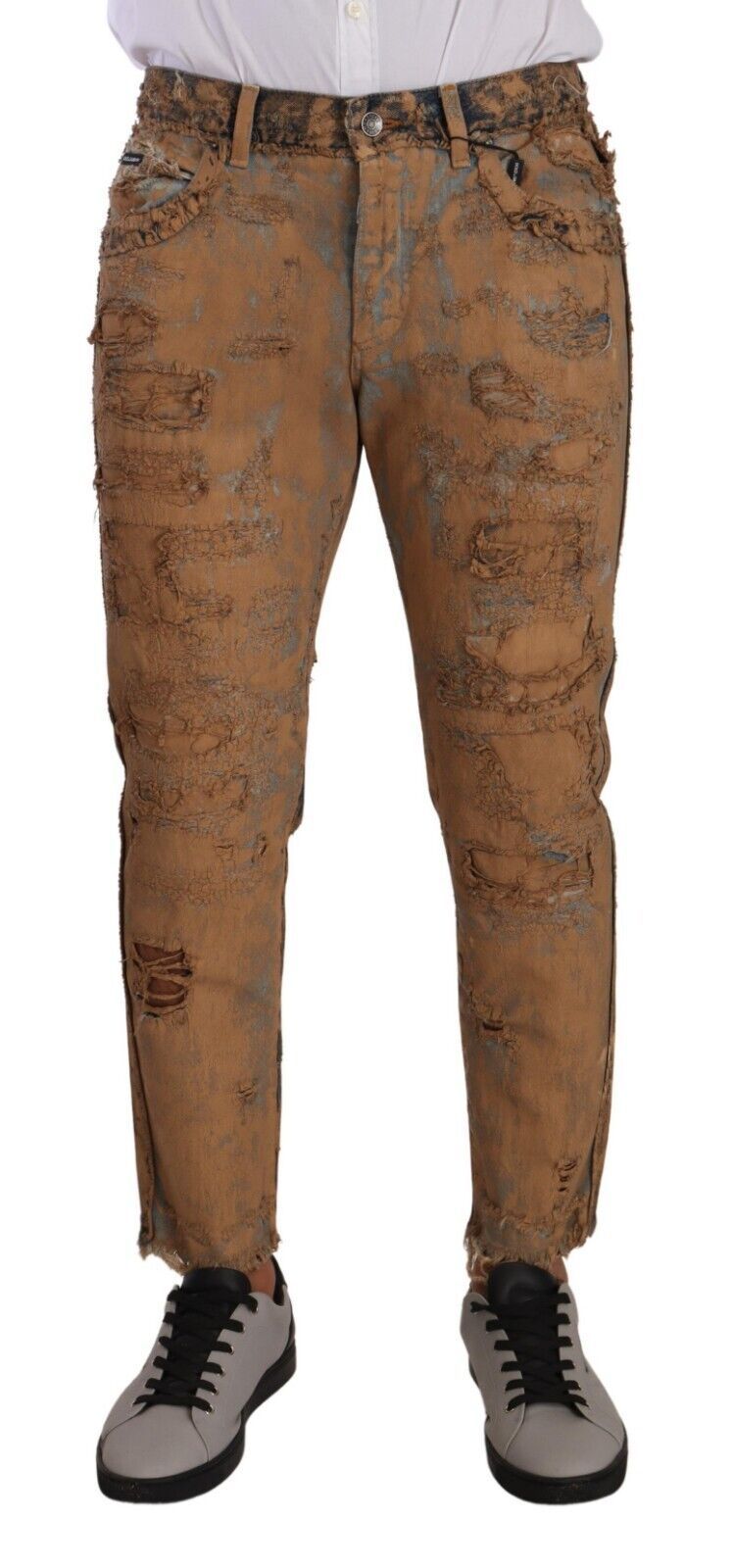 Authentic Dolce & Gabbana distressed denim jeans in luxurious brown cotton