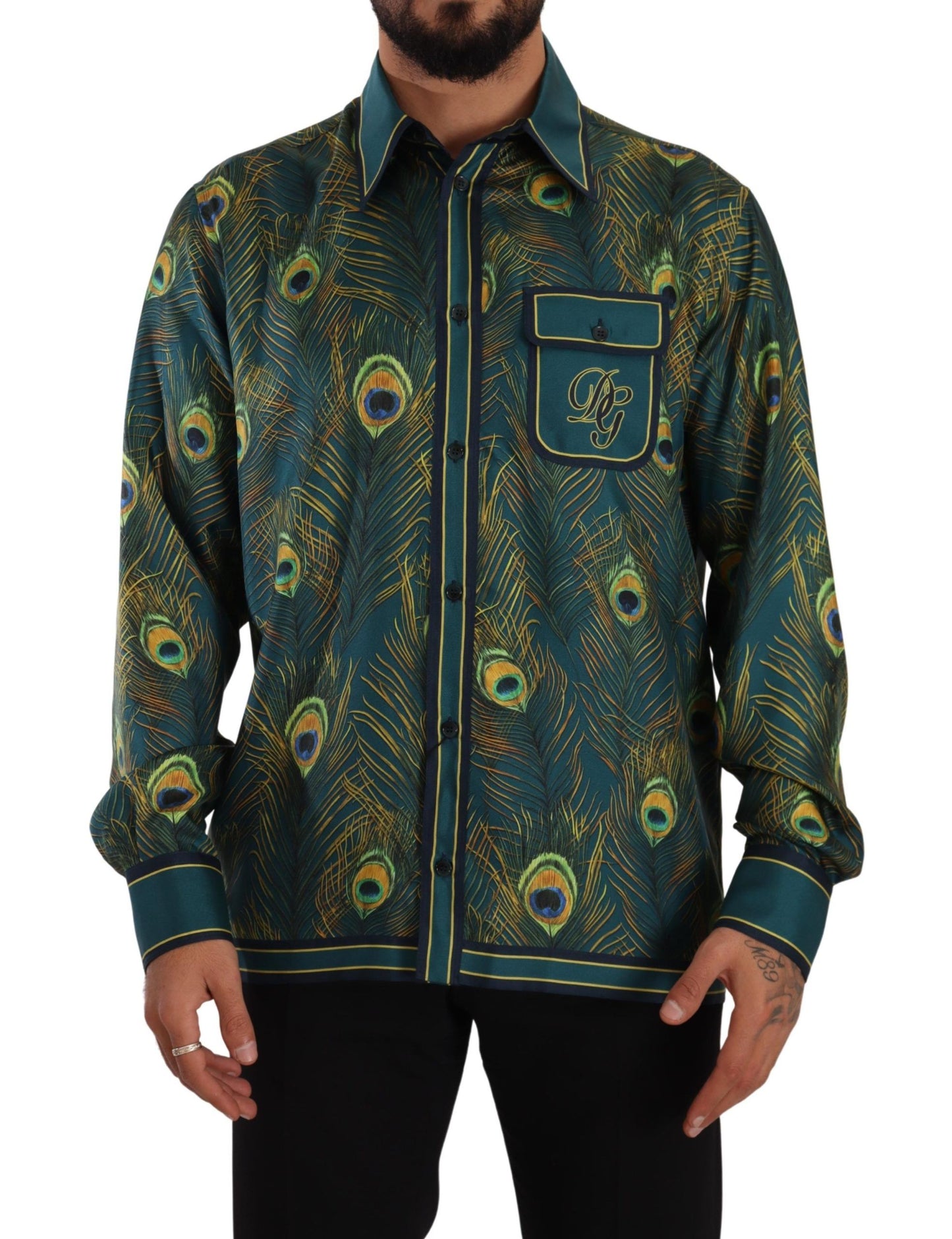Dolce & Gabbana Peacock Feather Print Silk Shirt in Multicolor
