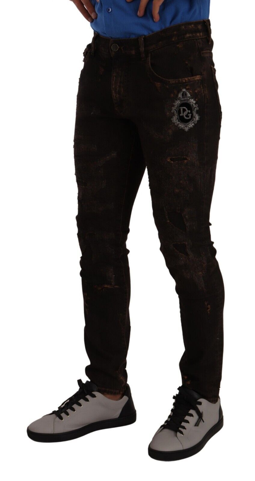 Authentic Italian crafted stretch-infused cotton denim with secure zipper closure
