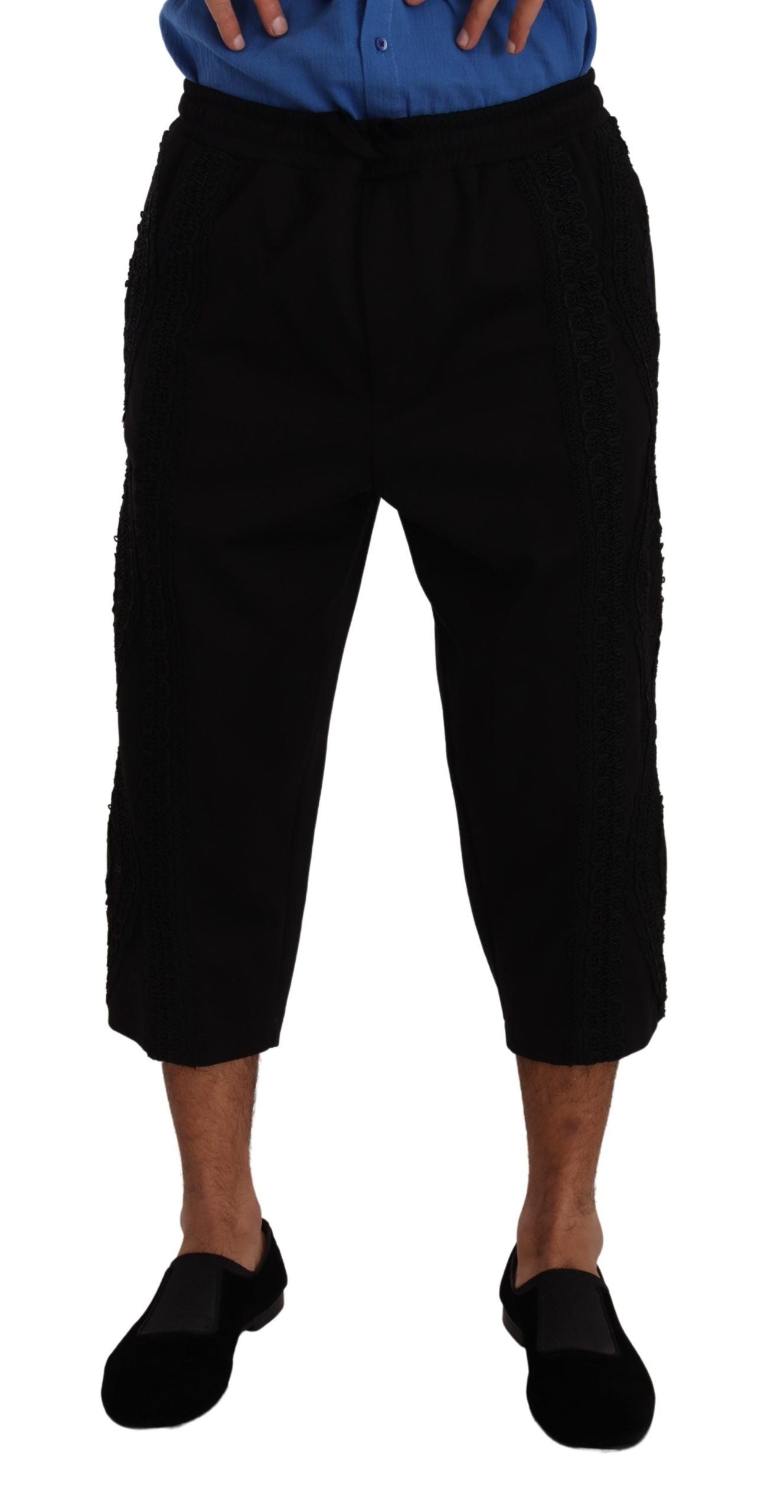 Dolce & Gabbana Elegant Black Cotton Blend Cropped Pants with Zip and Button Closure