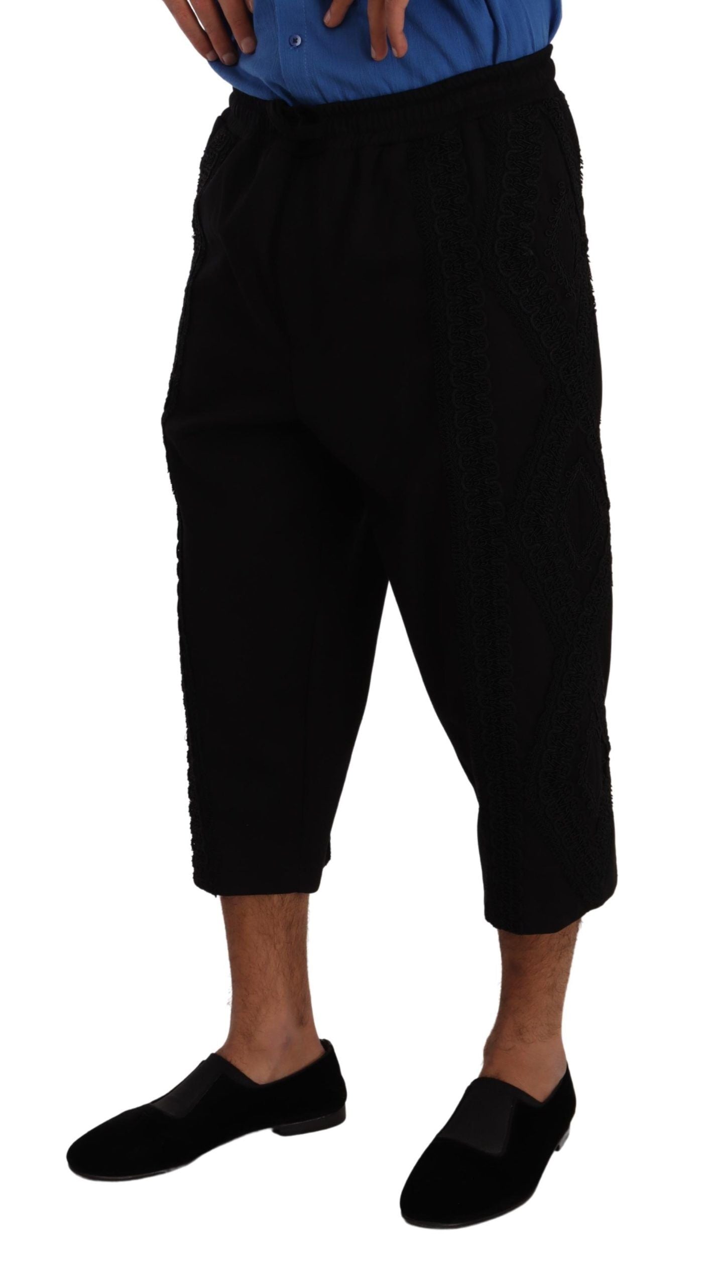 Exquisite black cotton blend pants from Dolce & Gabbana with regular fit