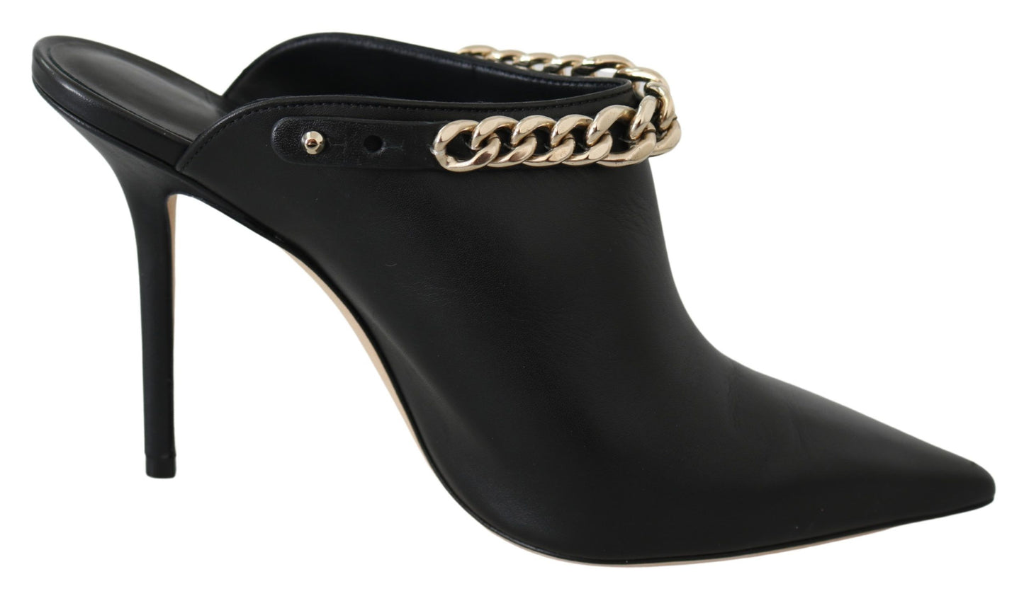 Jimmy Choo Elegant Black Gold Leather Pumps with Pointed Toe and Stiletto Heel