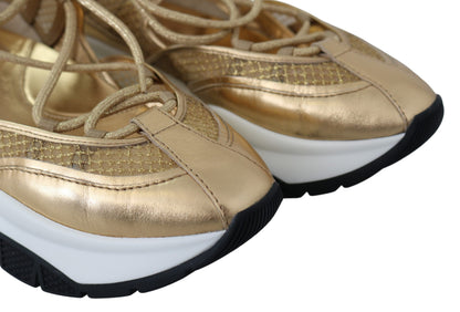 Fashion-forward elegance in Jimmy Choo Golden Glamour Mesh Leather Sneakers