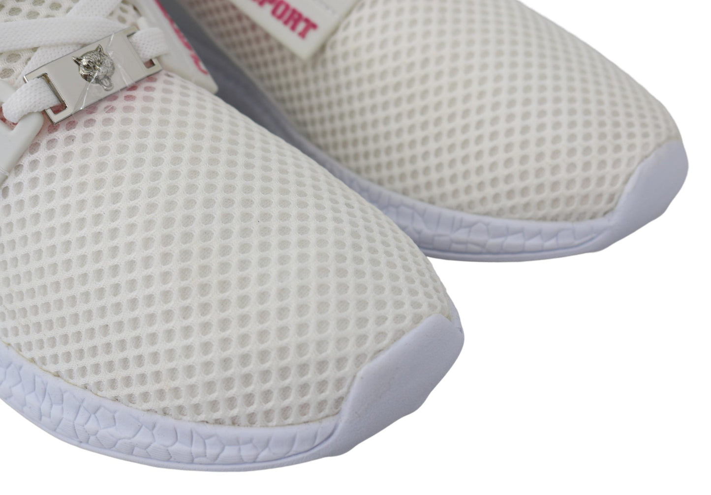Top view of Plein Sport Exclusive White Runner Becky Sneakers made from top-quality polyester and set on a robust rubber sole