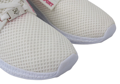 Top view of Plein Sport Exclusive White Runner Becky Sneakers made from top-quality polyester and set on a robust rubber sole