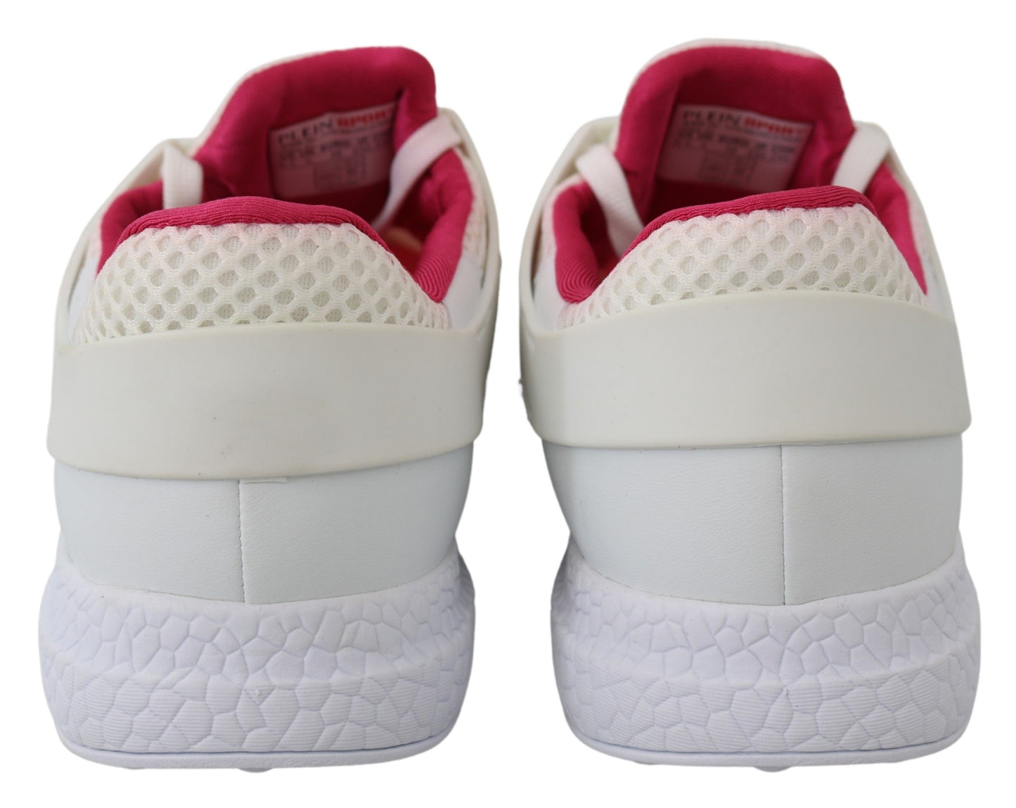 Pair of Plein Sport Exclusive White Runner Becky Sneakers, perfect for fashion-forward women, crafted from top-quality polyester