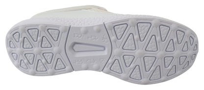 Bottom view of Plein Sport Exclusive White Runner Becky Sneakers in pristine white color, crafted from top-quality polyester and set on a robust rubber sole