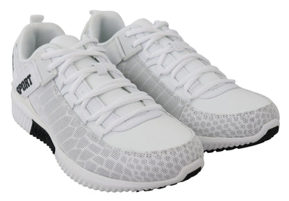 Exquisite Plein Sport Men's Sneakers in White Polyester with Rubber Sole and Original Box Included