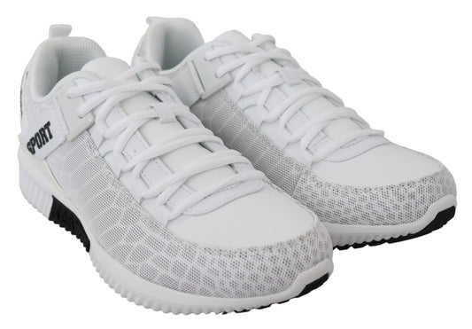 Exquisite Plein Sport Men's Sneakers in White Polyester with Rubber Sole and Original Box Included