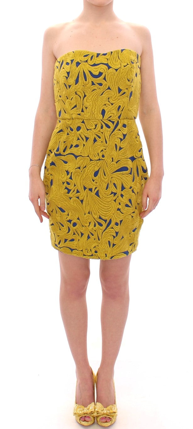 Exquisite strapless yellow and blue summer dress by Sachin & Babi