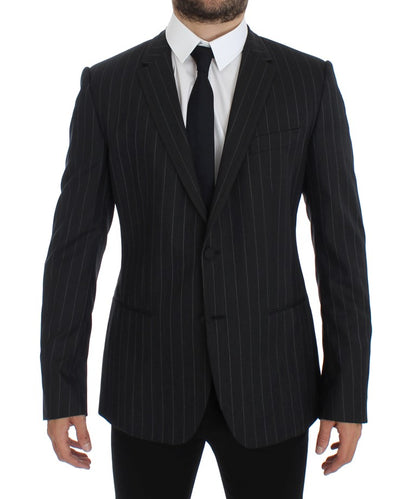 Dolce & Gabbana Chic Gray Striped Wool Blazer Jacket with single breasted two-button closure
