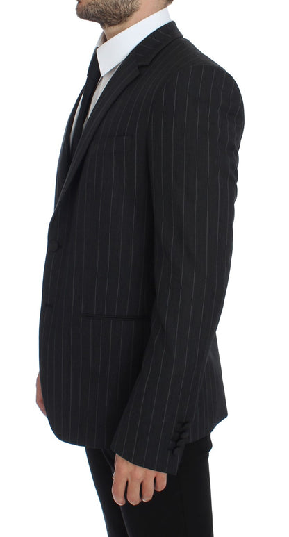 Luxurious slim fit gray striped wool blazer jacket from Dolce & Gabbana
